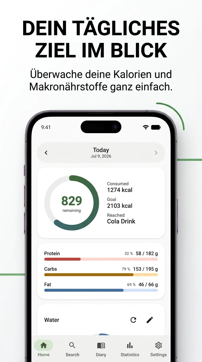 FairTrack Tagesziel mit Kalorienring und Makronährstoffen